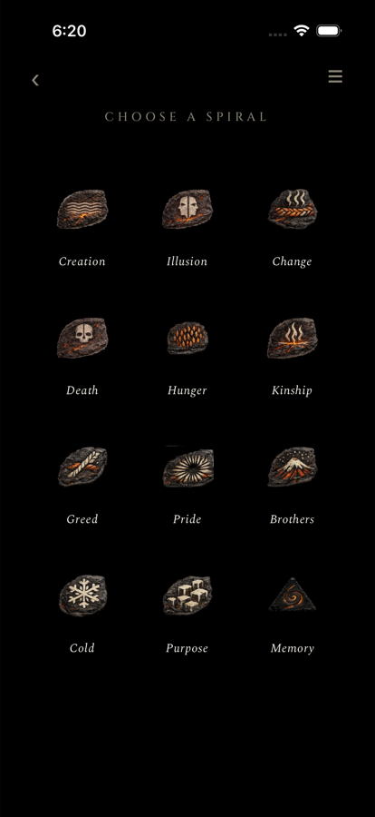 The twelve spirals in the Spirals of Kemush app